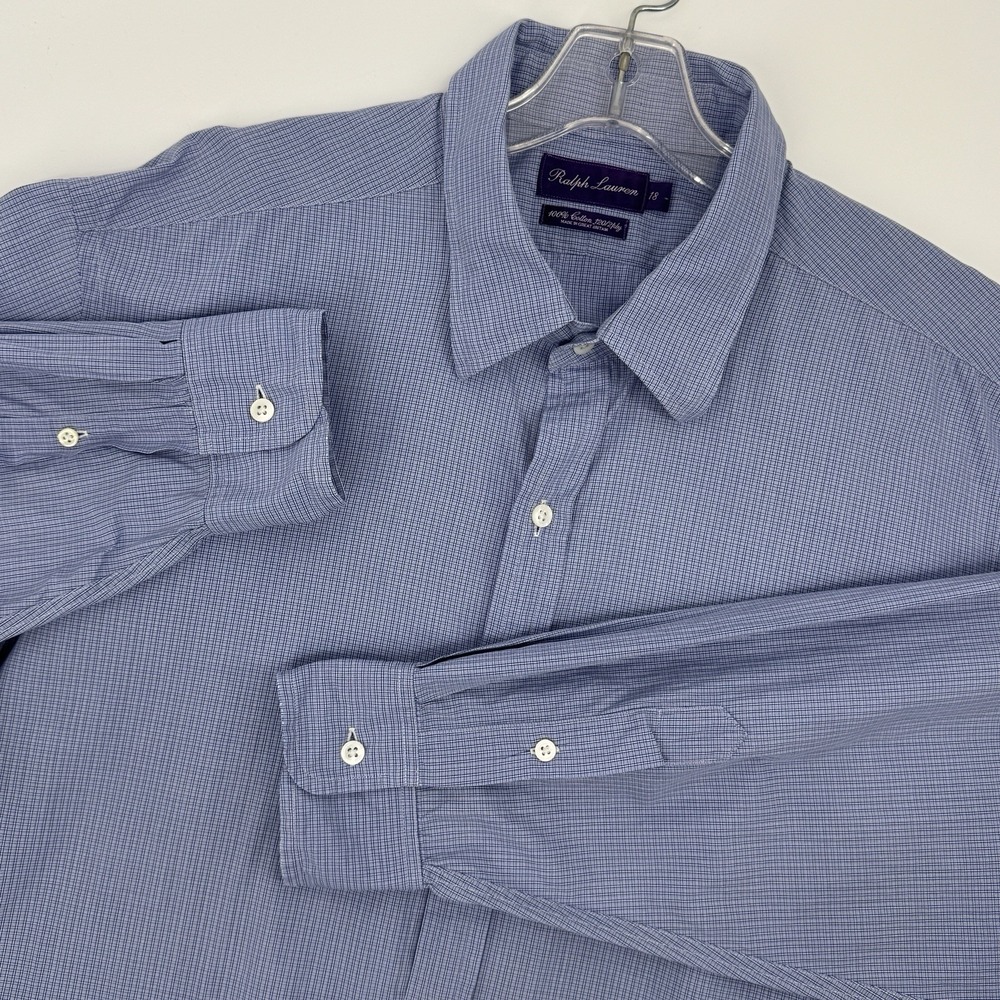 Vintage Ralph Lauren Purple Label Dress Shirt 18 Blue Check Made Great Britain